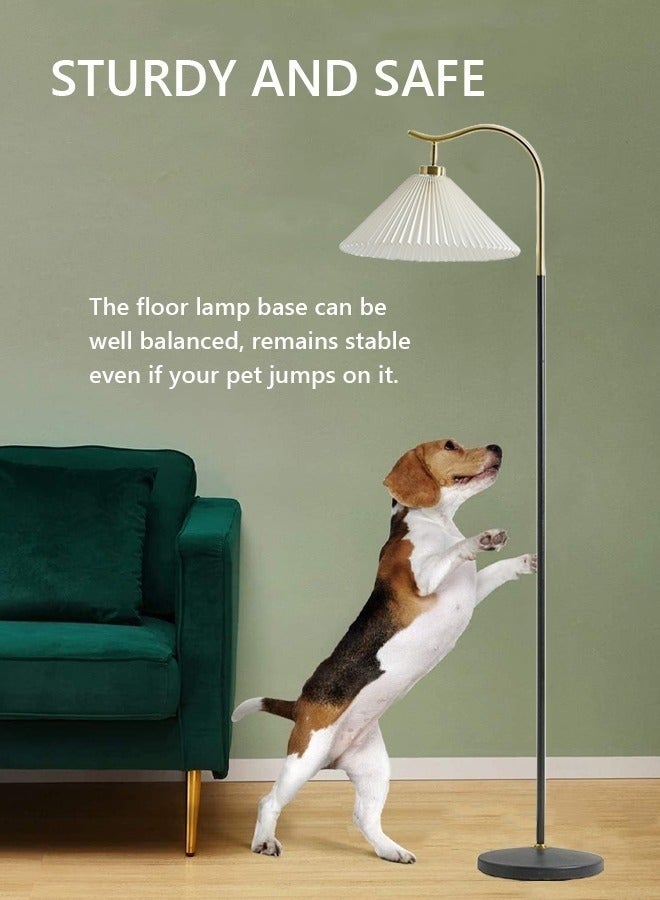 Bolivia's مصباح أرضي أنيق حديث مع غطاء قماش مطوي، مصباح قائم مع لمبة ضوء دافئ E27 12W، عمود معدني أسود/ذهبي - Image 4